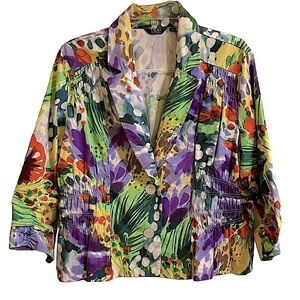 Toni Morgan Multicolor Print Ruched Blazer Jacket Size PXL